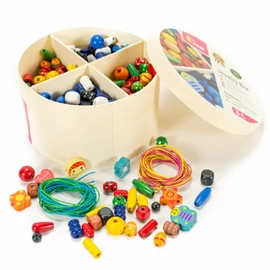 Óriás fa gyöngyfűző készlet kerek dobozban