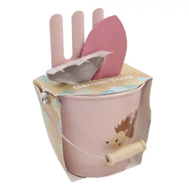 Rózsaszín fém kerti szerszámkészlet vödörrel