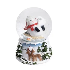 Nagy hógömb dekoráció piros sálas Hóemberrel