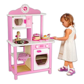 Fa játék konyha mikrohullámú sütővel - rózsaszín fa konyha