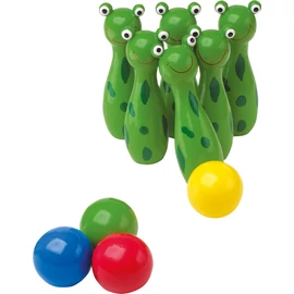 Béka figurás fa teke készlet