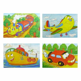 Puzzle szett fa dobozban - járműves