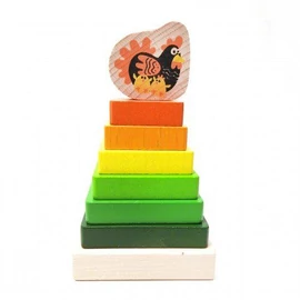 Montesszori torony - fa piramis tyúkanyóval -  8 db-os montessori eszköz