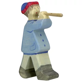 Holztiger fa figura kék ruhás pásztor furulyával