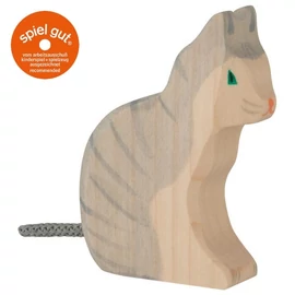 Holztiger fa figura szürke macska, ülő
