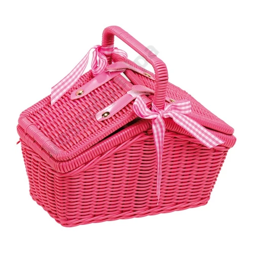 Fém virágos teás készlet - pink piknik kosárban