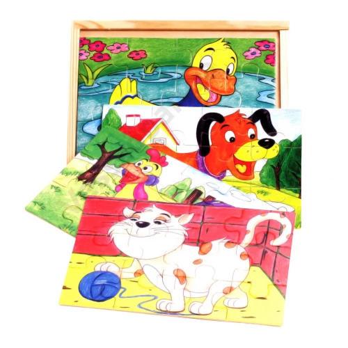 Puzzle szett fa dobozban - háziállatos