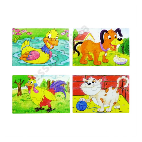 Puzzle szett fa dobozban - háziállatos