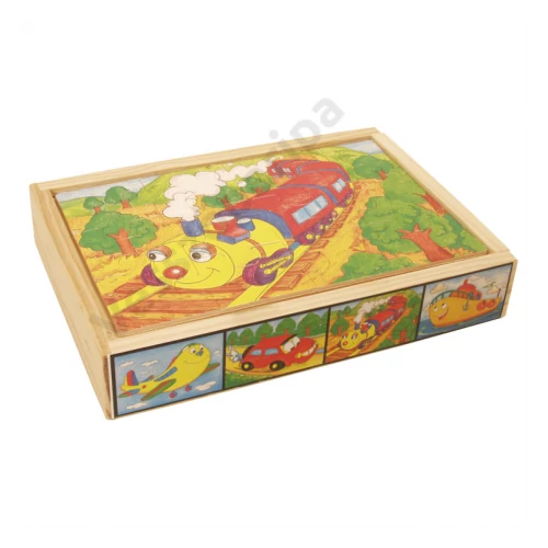 Puzzle szett fa dobozban - járműves