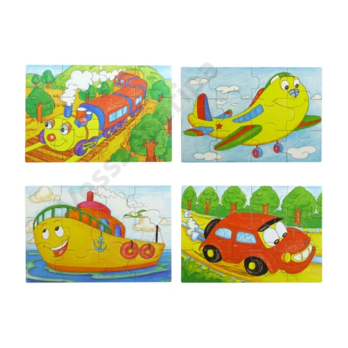 Puzzle szett fa dobozban - járműves