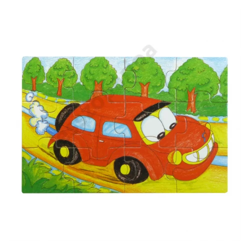 Puzzle szett fa dobozban - járműves