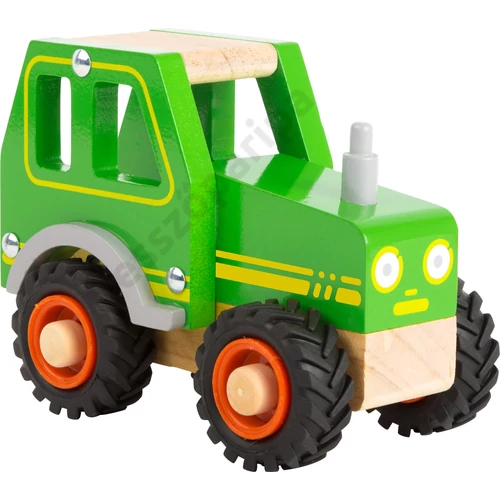 Zöld színű fa játék traktor