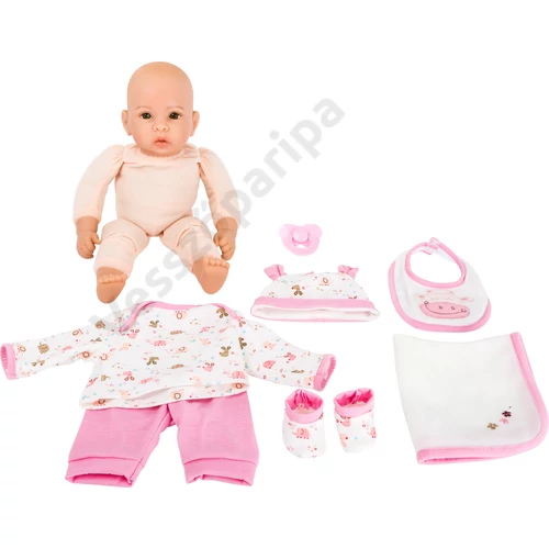 Élethű játék baba - Hanna - rózsaszín kiegészítőkkel