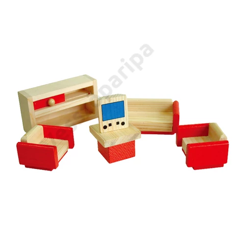 Fa babaház bútor piros nappali szoba