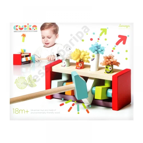 Cubika színes fa kalapácsos játék bohóccal