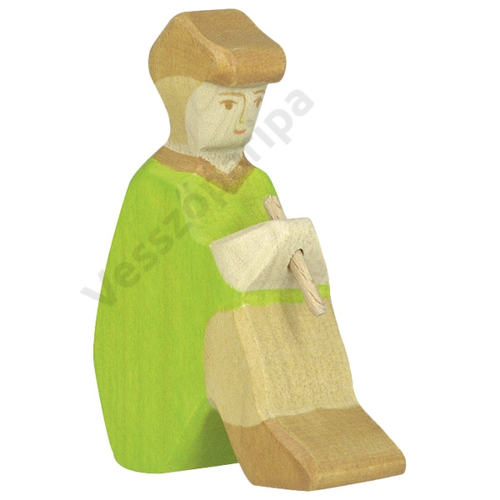 Holztiger fa figura Ülő pásztor furulyával