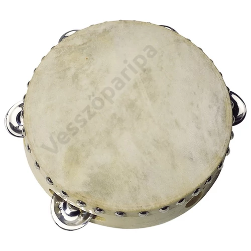 Fa csörgődob valódi bőrrel - goki, 20 cm-es átmérővel, 5 fém csörgővel