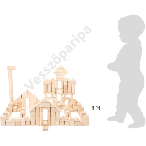 Small foot 11397 200 darabos natúr fa építőkocka mérete