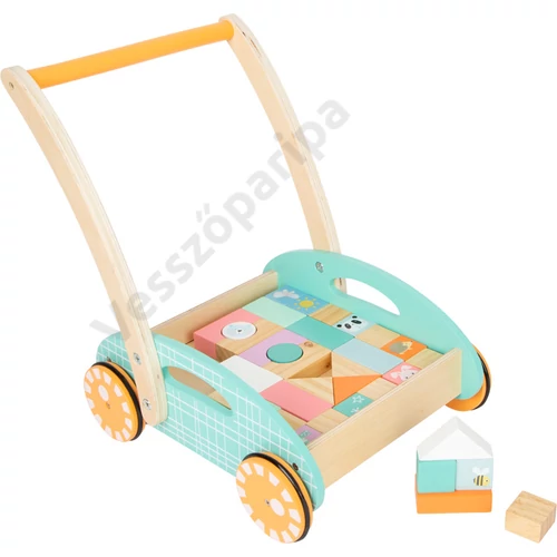 Járássegítő kiskocsi építőkockákkal, pasztell szín, small foot 11766