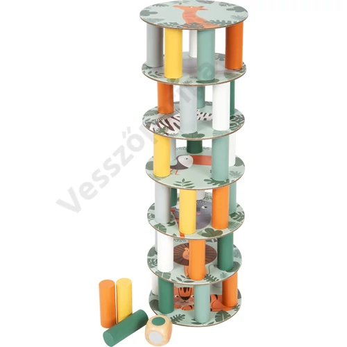 Small foot 11958 vadállatos leboruló torony, fa jenga, szafari mintás