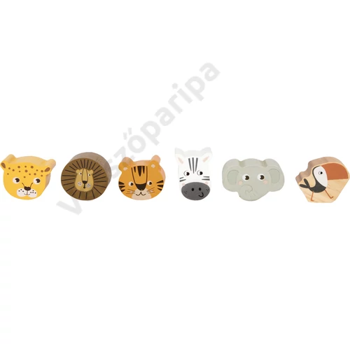 Fa vadállat figurák: oroszlán, tukán, elefánt, tigris, zebra, leopárd