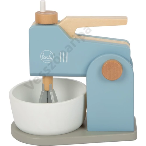 Pasztell kék, fehér és natúr fa játék mixer