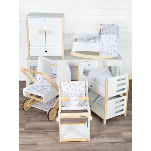 Kicsi Pötty játék bútorok fehér fából textilekkel