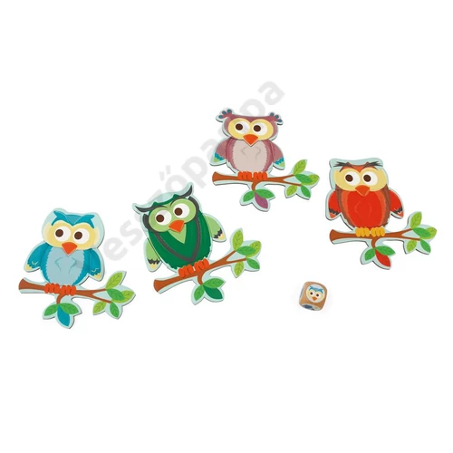 Négy színes bagoly puzzle dobókockával