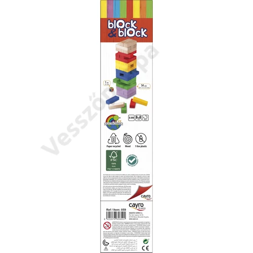 Fsc tanúsított Cayro jenga dobozának hátoldala