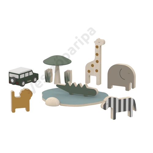 Flexa pasztell színű fa asztali kirakó szafari állatokkal