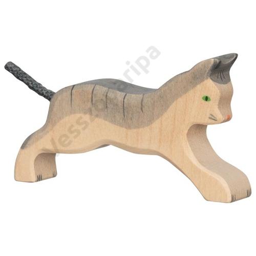 Holztiger fa figura futó házi macska