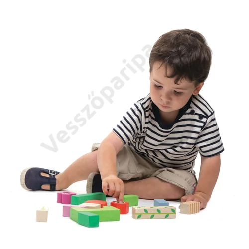 Tender Leaf Toys erdei motívumos kockával játszó kisgyerek