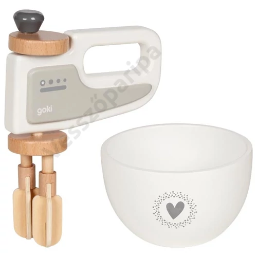 Goki 51502 fehér fa játék kézi mixer keverőtállal