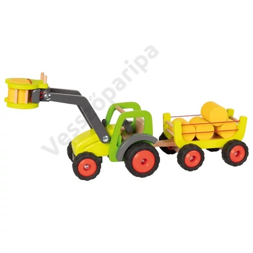 Goki 55887 prémium homlokrakodós fa traktor pótkocsival