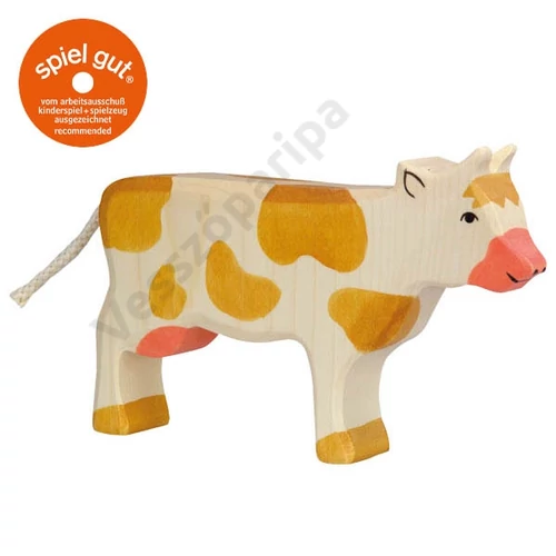 Holztiger fa figura tehén, álló, barna foltos