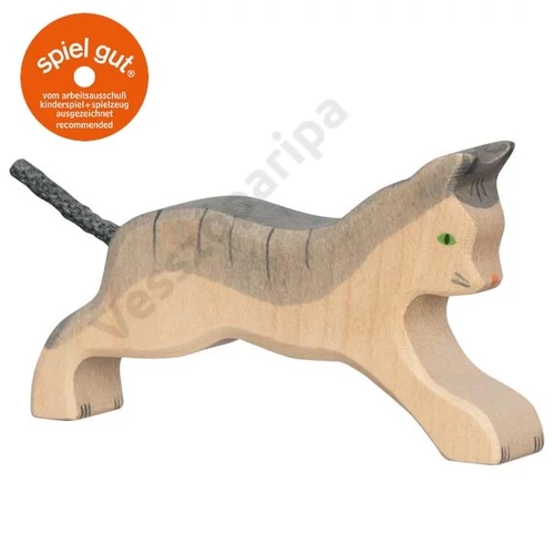 Holztiger fa figura futó házi macska