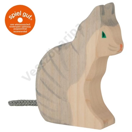 Holztiger fa figura szürke macska, ülő