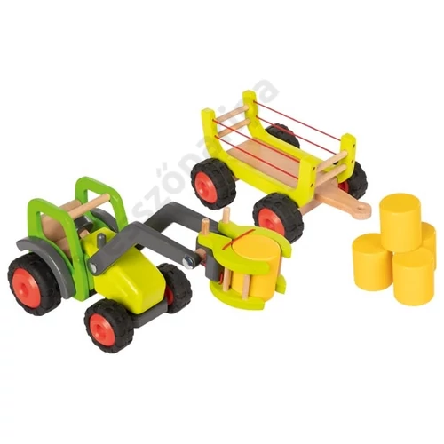 Fa traktor, szalmás kocsi és fa szalmabálák