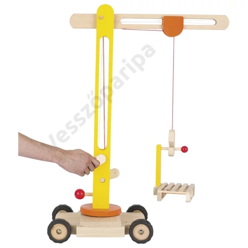 Mechanikus tömör fa játék daru gumikerekekkel