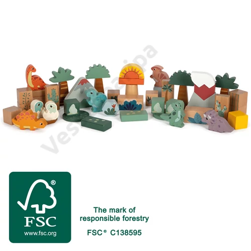 Small foot 12621 fa építőkocka szett dino figurákkal