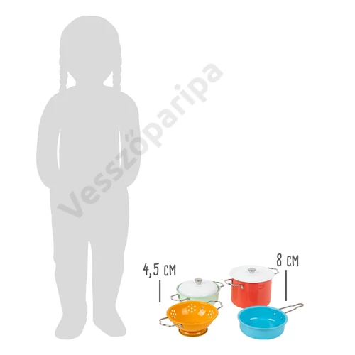 Színes fém játék edénykészlet  méret
