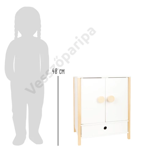 Fehér játék ruhásszekrény fiókkal méret