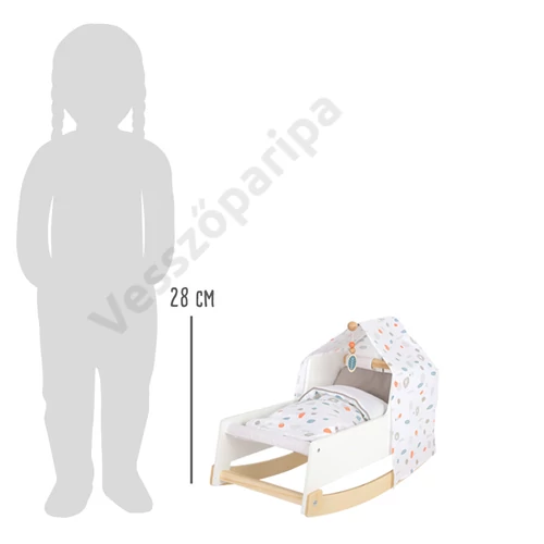 Fehér baba bölcső és babaágy egyben baldachinnal méret