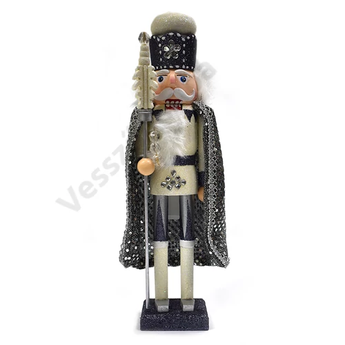 Diótörő figura - ezüst, fehér ruhában