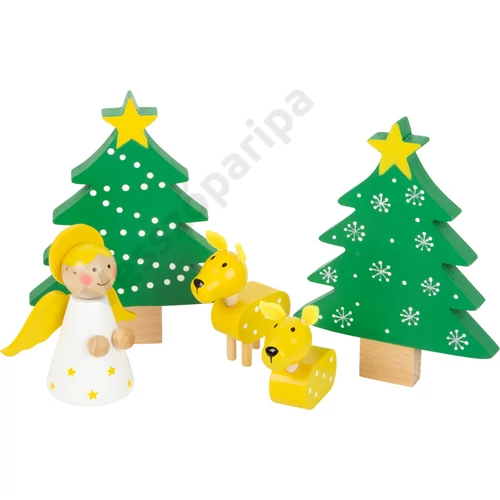 Színes fa díszített fenyőfa és erdei állatok