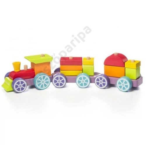 Cubika fa készségfejlesztő építős fa vonat - Szivárvány Express