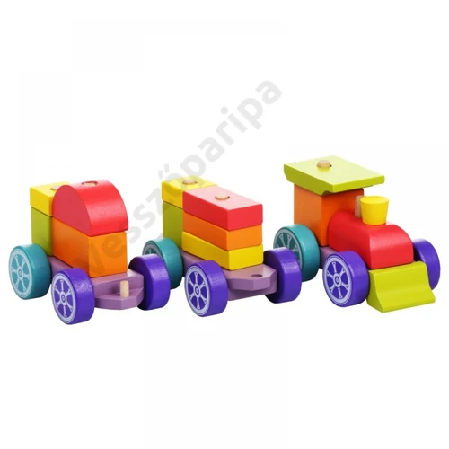 Cubika fa készségfejlesztő építős fa vonat - Szivárvány Express
