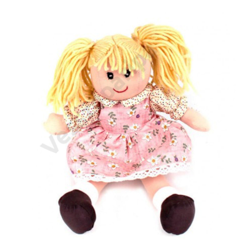 Rongybaba - lány, szőke haj, rózsaszín virágos kis ruha