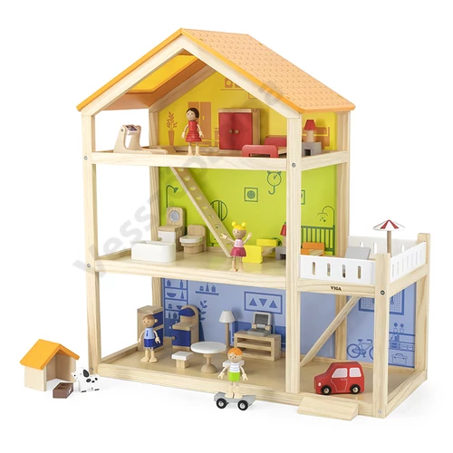 VIGA Toys 3 emeletes fa játék babaház