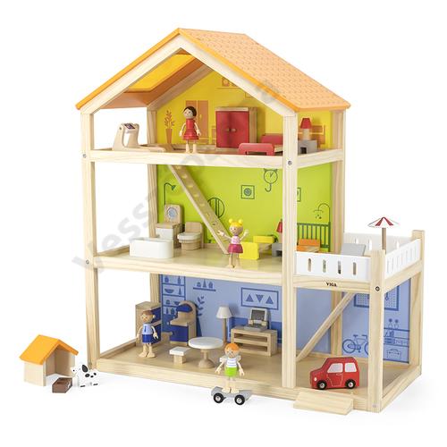 VIGA Toys 3 emeletes fa játék babaház
